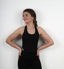 Open back extended vest tank top
